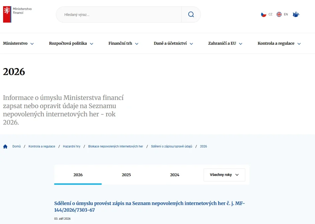 Aktuální české regulatorní zdroje Ministerstva financí relevantní pro posouzení Casombie